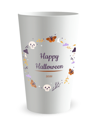 Gobelet blanc de face - Gobelet personnalisé Halloween couronne - Ecocup