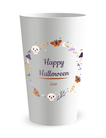 Gobelet blanc de face - Gobelet personnalisé Halloween couronne - Ecocup