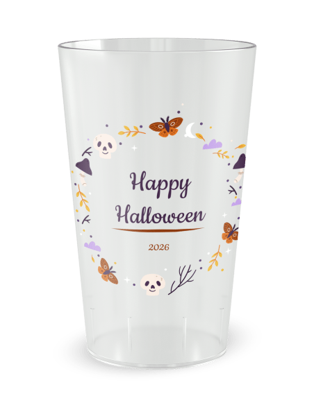 Gobelet transparent de face - Gobelet personnalisé Halloween couronne - Ecocup
