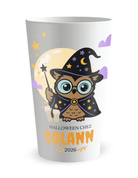 Gobelet blanc de face - Gobelet personnalisé Halloween hibou enfant - Ecocup
