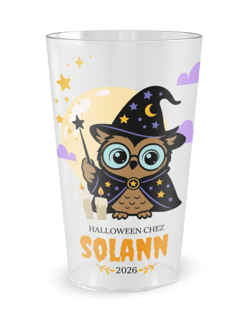 Gobelet transparent de face - Gobelet personnalisé Halloween hibou enfant - Ecocup