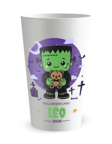 Gobelet blanc de face - Gobelet personnalisé Halloween frankenstein enfant - Ecocup