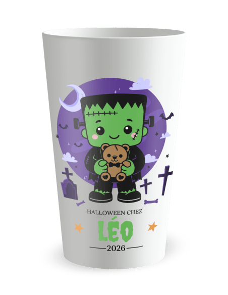 Gobelet blanc de face - Gobelet personnalisé Halloween frankenstein enfant - Ecocup