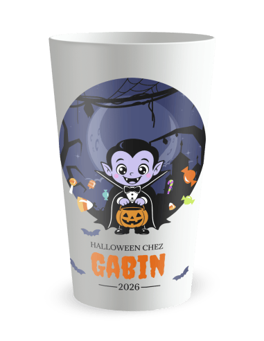 Gobelet blanc de face - gobelet personnalisé Halloween Vampire enfant - Ecocup