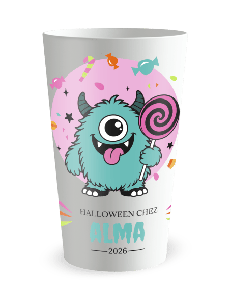 Gobelet blanc de face - Gobelet personnalisé Halloween Monstre enfant - Ecocup