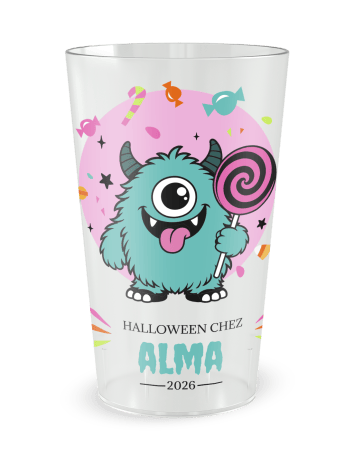 Gobelet transparent de face - Gobelet personnalisé Halloween Monstre enfant - Ecocup