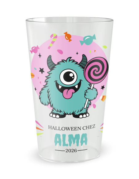 Gobelet transparent de face - Gobelet personnalisé Halloween Monstre enfant - Ecocup