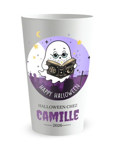 Gobelet blanc de face - Gobelet personnalisé Halloween Fantôme enfant - Ecocup