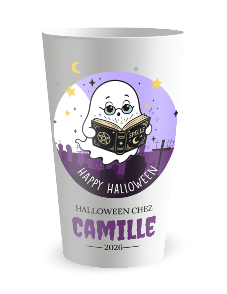 Gobelet blanc de face - Gobelet personnalisé Halloween Fantôme enfant - Ecocup