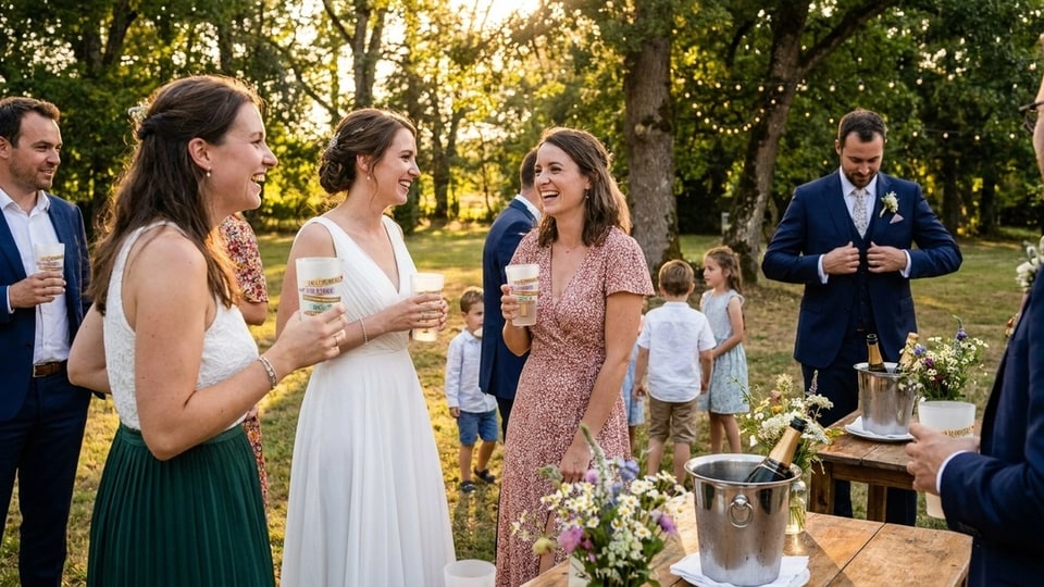 photo d'ambiance du gobelet mariage panneau merci